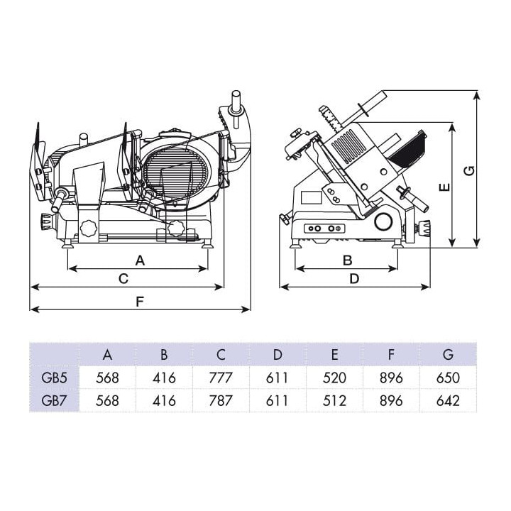Krajalnica grawitacyjna do wędlin i serów | półautomatyczna | z wbudowaną wagą | nóż Ø 370mm | 0,38 kW | GB7