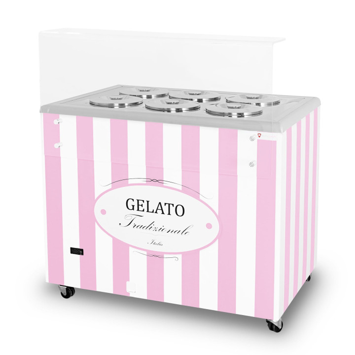 Dystrybutor do lodów | witryna do lodów | konserwator | retro | 6 tub | okrągłe kuwety | 1063x670x895 mm | GELATO POZETTI 6 
