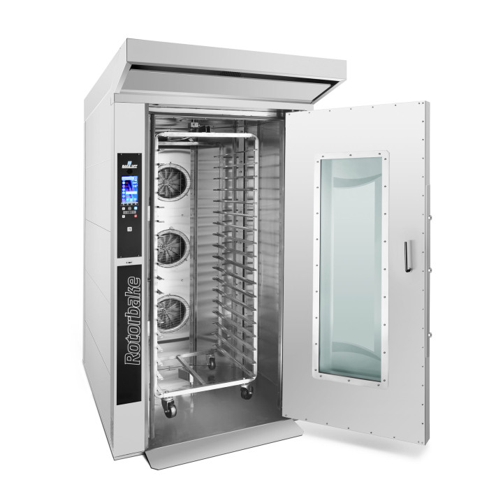 Elektryczny piec obrotowy piekarniczy | rotacyjny | olej opałowy | 18 blach | 80 kW | 400V | 1550x1990x2500 | Rotorbake DE11 18