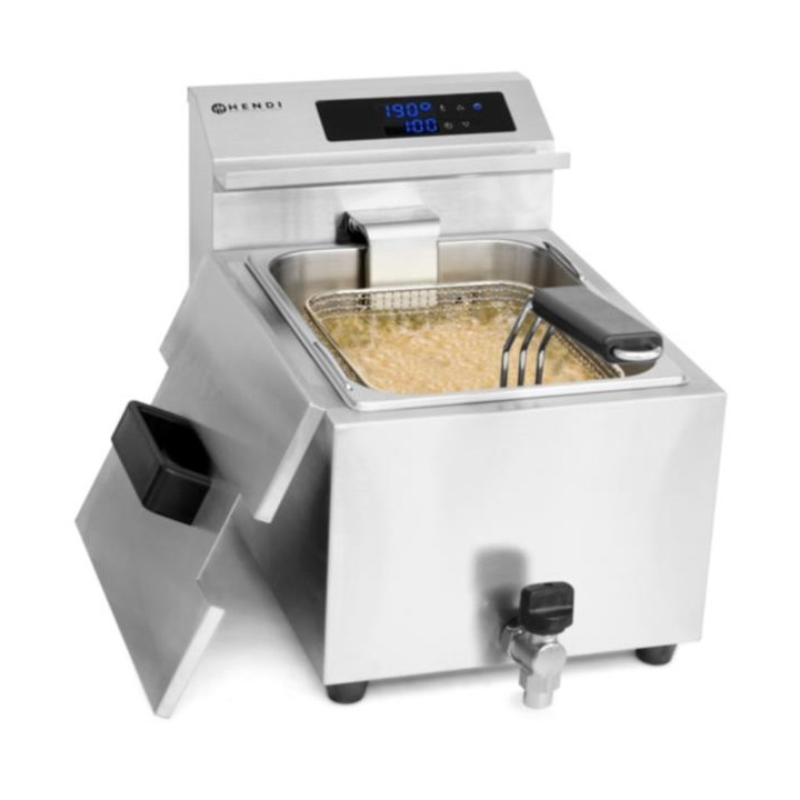 Frytownica z panelem cyfrowym z kranem spustowym 2×8 l, HENDI, Profi Line, 16L, 230V/7000W, 605x515x(H)350mm