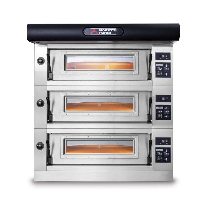 Elektryczny piec trzykomorowy P80 z okapem i bazą Moretti Forni MFP80T