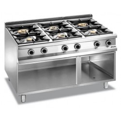 Kuchnia gazowa  6 - palnikowa na podstawie z trzech stron zamkniętej  linia Domina Pro 900
