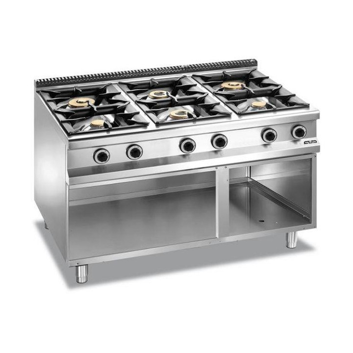 Kuchnia gazowa  6 - palnikowa na podstawie z trzech stron zamkniętej  linia Domina Pro 900