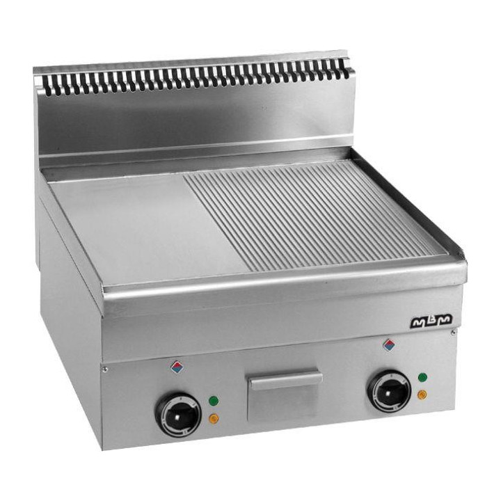 Płyta grillowa elektryczna, stołowa  600x600 - 1/2 gładka, 1/2 ryflowana, chromowana, Minima 600