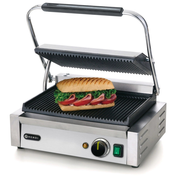 Grill kontaktowy Panini, HENDI, góra i dół ryflowane, 230V/2200W, 432x396x(H)214mm