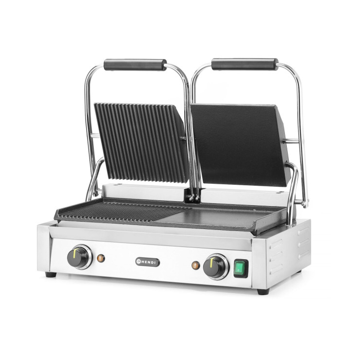 Grill kontaktowy podwójny, HENDI, 1/2 gładka, 1/2 ryflowana, 230V/3600W, 575x430x(H)510mm