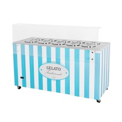Dystrybutor do lodów | konserwator | retro | 10 tub | okrągłe kuwety | 1503x670x895 mm | GELATO POZETTI 10 BLUE