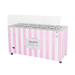 Dystrybutor do lodów | konserwator | retro | 10 tub | okrągłe kuwety | 1503x670x895 mm | GELATO POZETTI 10 PINK