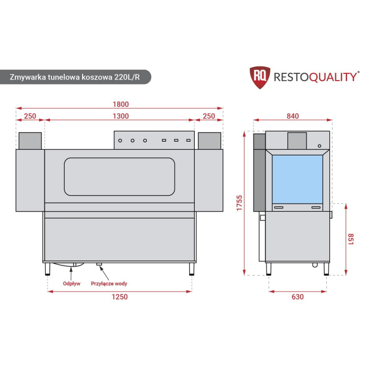 Zmywarka tunelowa koszowa 220L/R