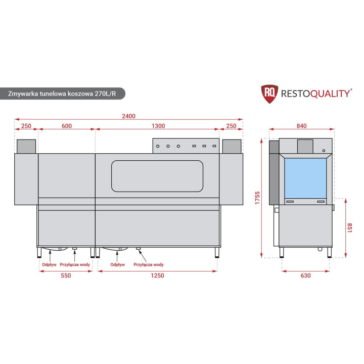 Zmywarka tunelowa koszowa 270L/R