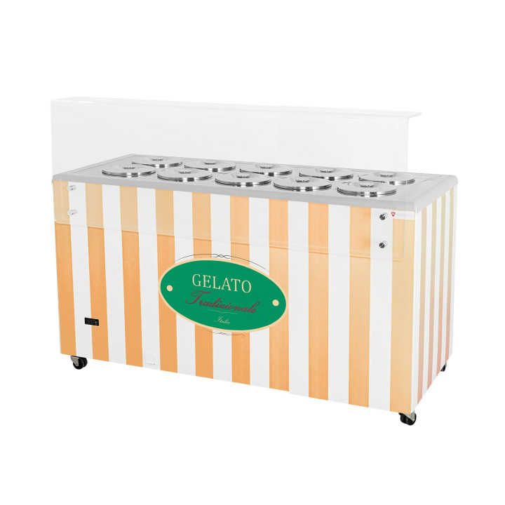 Dystrybutor do lodów | witryna do lodów | konserwator | retro | 10 tub | okrągłe kuwety | 1503x670x895 mm | GELATO POZETTI 10 BE