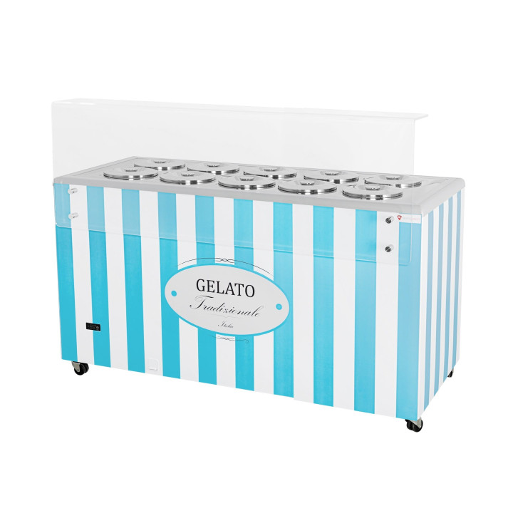 Dystrybutor do lodów | witryna do lodów | konserwator | retro | 10 tub | okrągłe kuwety | 1503x670x895 mm | GELATO POZETTI 10 BL