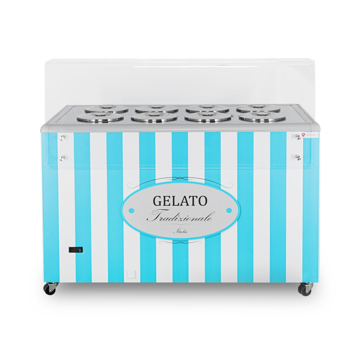 Dystrybutor do lodów | witryna do lodów | konserwator | retro | 8 tub | okrągłe kuwety | 1283x670x895 mm | GELATO POZETTI 8 BLUE