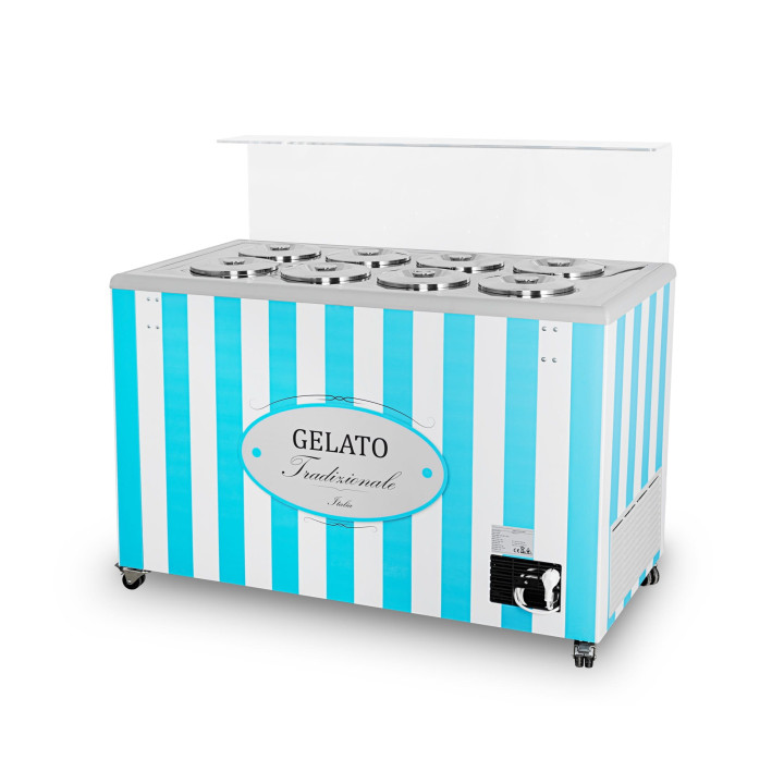Dystrybutor do lodów | witryna do lodów | konserwator | retro | 8 tub | okrągłe kuwety | 1283x670x895 mm | GELATO POZETTI 8 BLUE