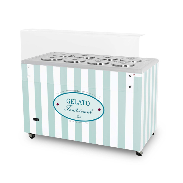 Dystrybutor do lodów | witryna do lodów | konserwator | retro | 8 tub | okrągłe kuwety | 1283x670x895 mm | GELATO POZETTI 8 PAST