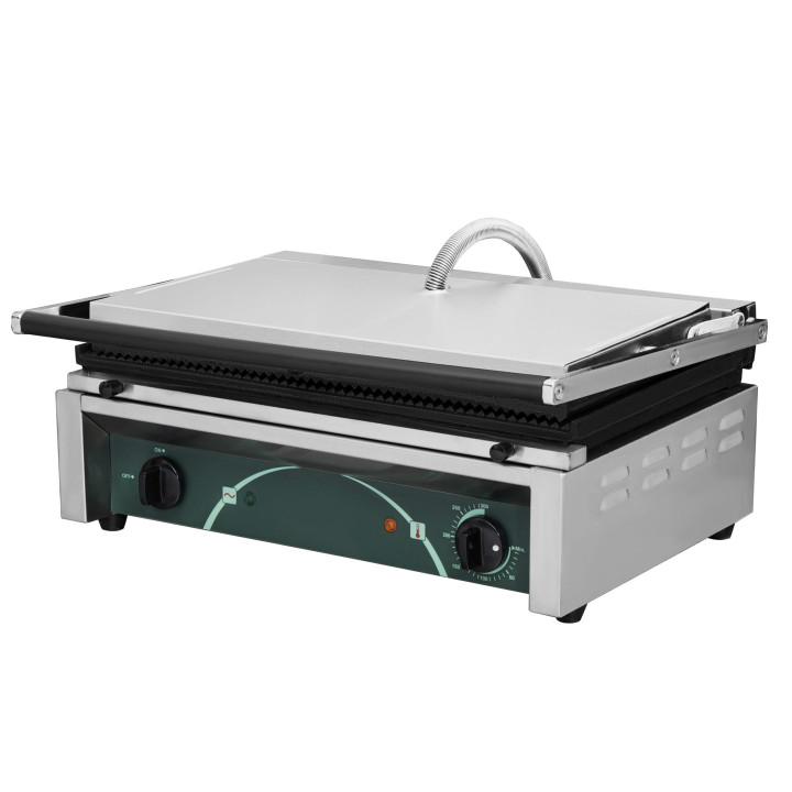 Grill elektryczny kontaktowy panini szeroki RN102 | 2 płyty ryflowane