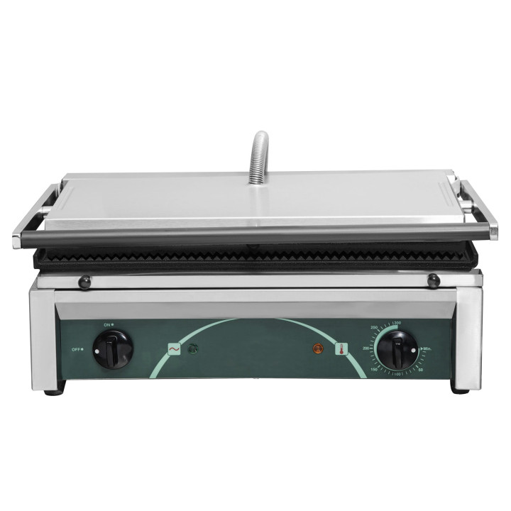 Grill elektryczny kontaktowy panini szeroki RN102 | 2 płyty ryflowane