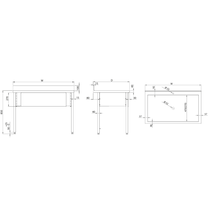 Stół z basenem 1-komorowym| 800x600x850 mm | skręcany