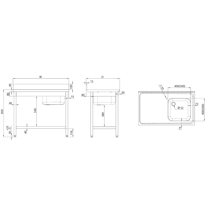 Stół ze zlewem 1-komorowym | z półką | 1000x600x850 mm | skręcany