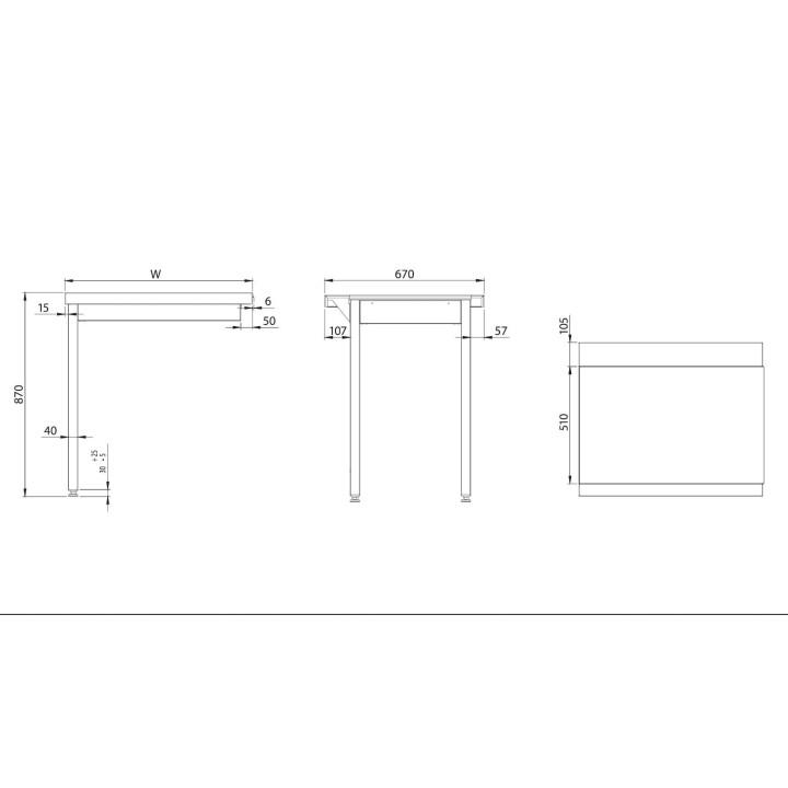 Stół wyładowczy prawy | skręcany | na dwóch nogach | do zmywarek RQ1000 | 800x750x880 mm