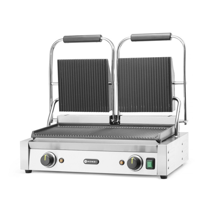 Grill kontaktowy podwójny Ryflowany, HENDI, góra i dół ryflowane, 230V/3600W, 570x395x(H)510mm