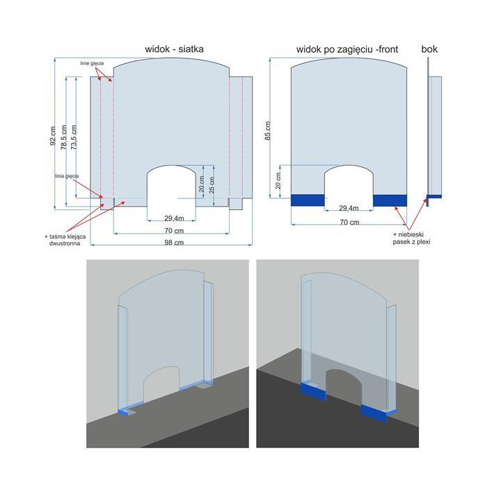 Osłona z plexi 850x700 mm