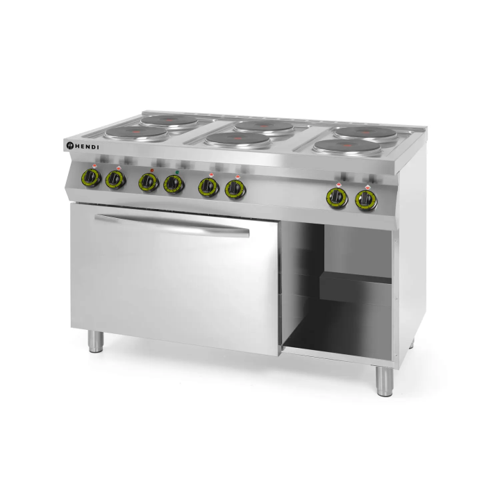 Kuchnia elektryczna 6-płytowa z konwekcyjnym piekarnikiem elektrycznym GN 1/1 HENDI 400V/18600W, 1200x700x(H)900mm