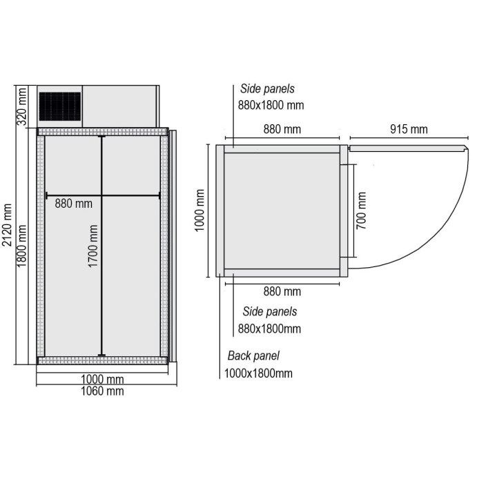 Komora chłodnicza | mini chłodnia | 1060x1000x2120 mm | 1300 l | z agregatem kompletna