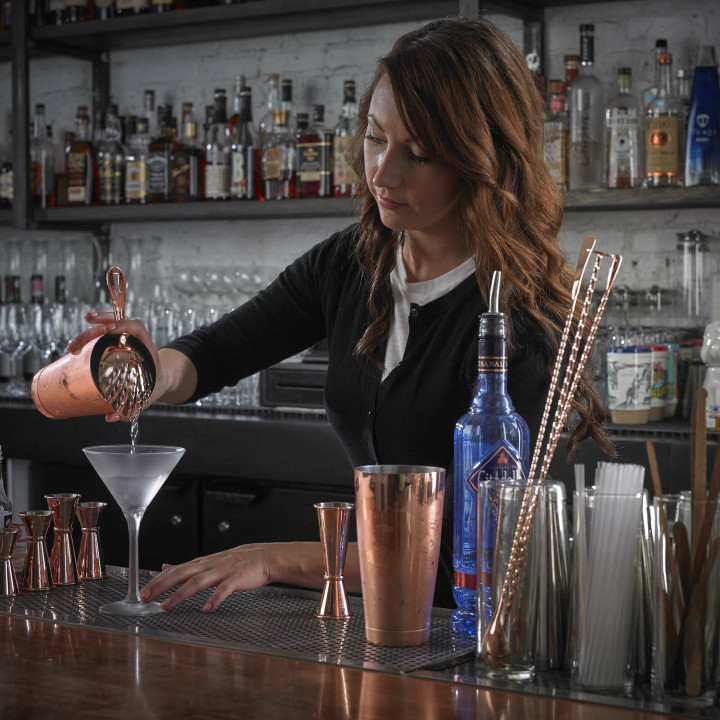 Miarka barmańska Bell z prostą krawędzią, miedź, BarFly, 25/50ml