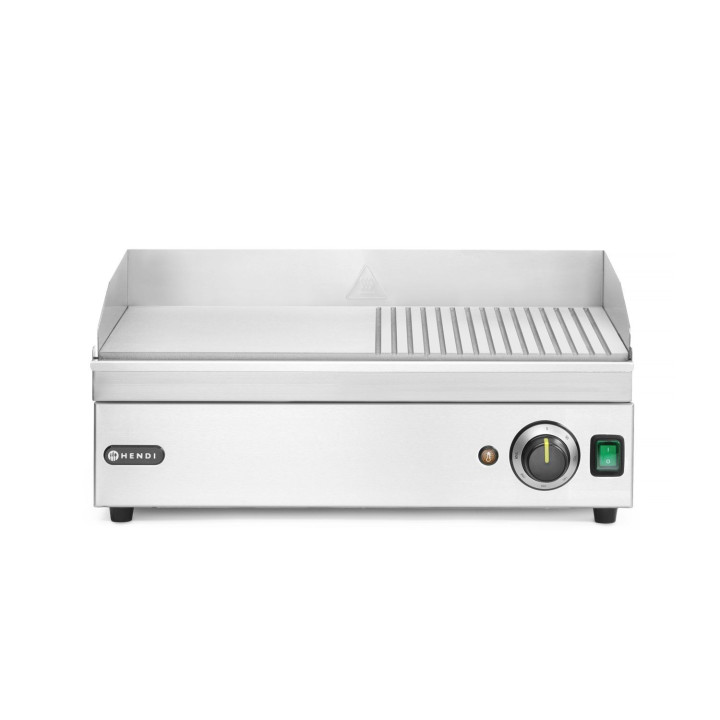 Płyta grillowa w połowie żebrowana, HENDI, Kitchen Line, 1/2 gładka, 1/2 ryflowana, 220-240V/2400W, 527x404x(H)233mm