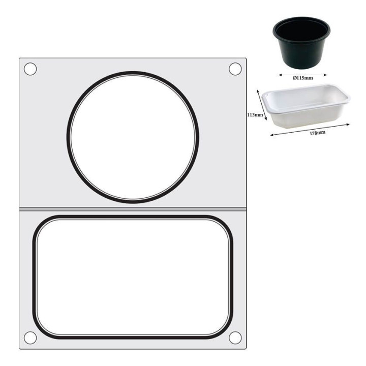 Matryca do zgrzewarki, HENDI, 2 pojemniki: 1x 178x113 mm + 1x ø115 mm