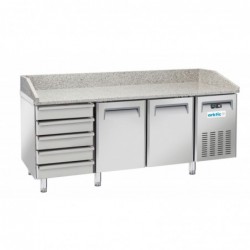 Stół chłodniczy do pizzy 2-drzwiowy z 5 szufladami i blatem granitowym, Arktic, 362L, srebrny, 220-240V/210W, 2025x800x(H)1040mm