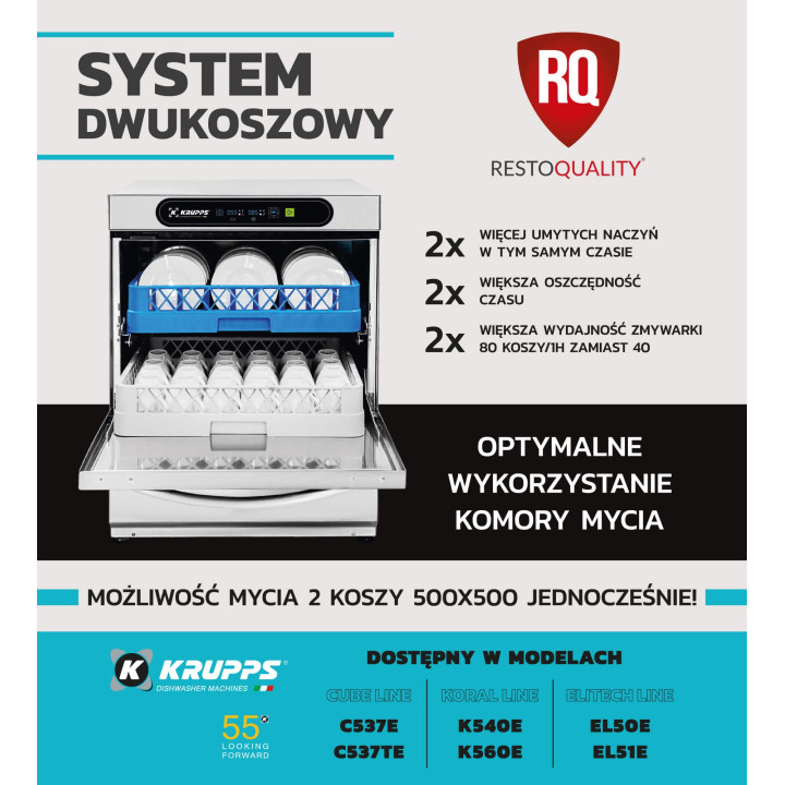 Zmywarka do szkła i talerzy | system podwójnych koszy 500x500 | 400V | KRUPPS CUBE LINE C537TE | panel elektroniczny Advance
