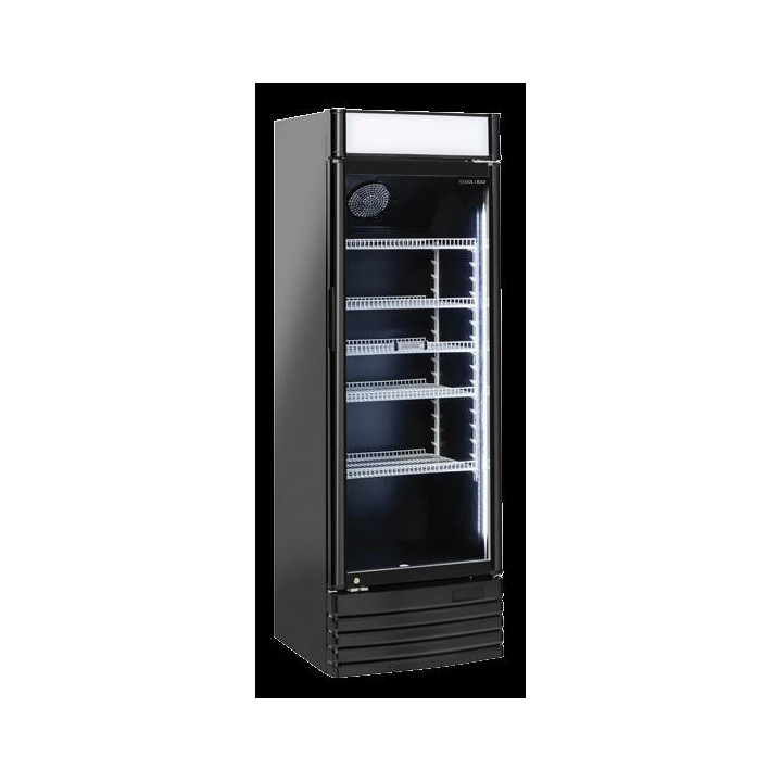 Chłodziarka na napoje Coolhead 1 drzwiowa z drzwiami szklanymi panel reklamowy  czarna 600x570x1835 Wariant podstawowy