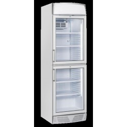 Chłodziarka na napoje Coolhead 1 drzwiowa z drzwiami szklanymi dzielonymi panel reklamowy biała 595x670x1960 Wariant podstawowy