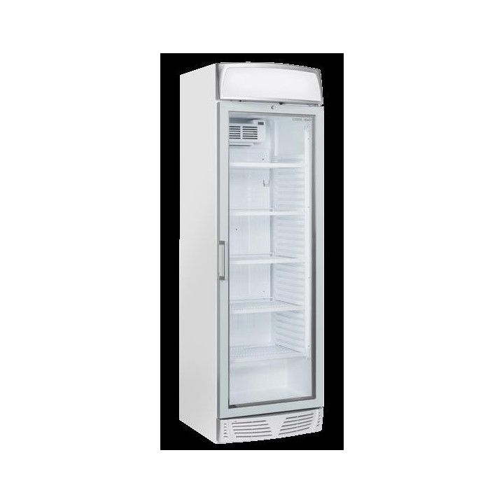Chłodziarka na napoje Coolhead 1 drzwiowa z drzwiami szklanymi panel reklamowy biała 595x670x1960 Wariant podstawowy