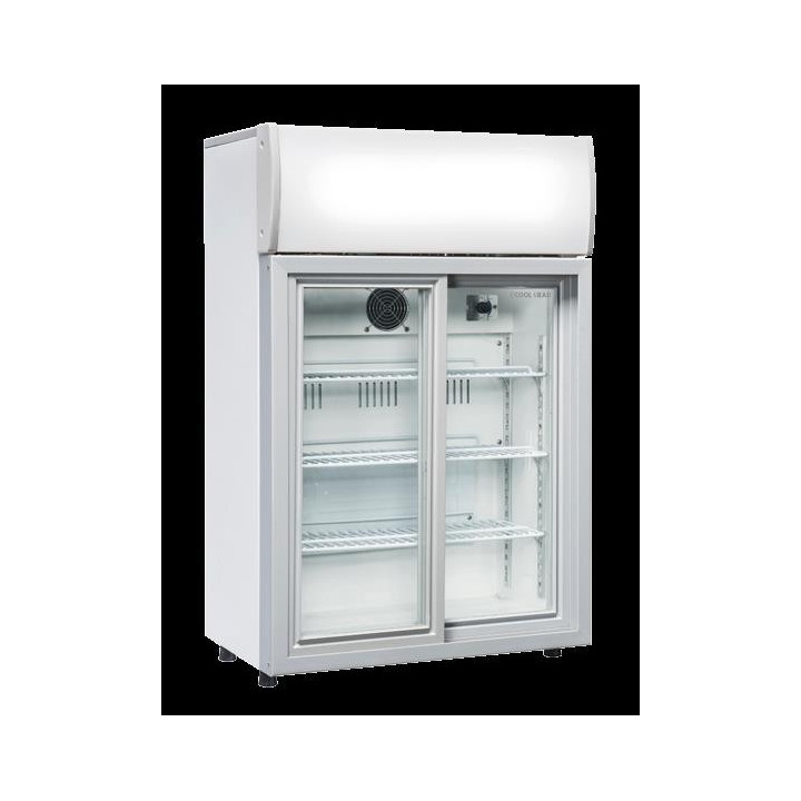 Chłodziarka na napoje Coolhead 1 drzwiowa z drzwiami szklanymi panel reklamowy biała 630x390x980 Wariant podstawowy