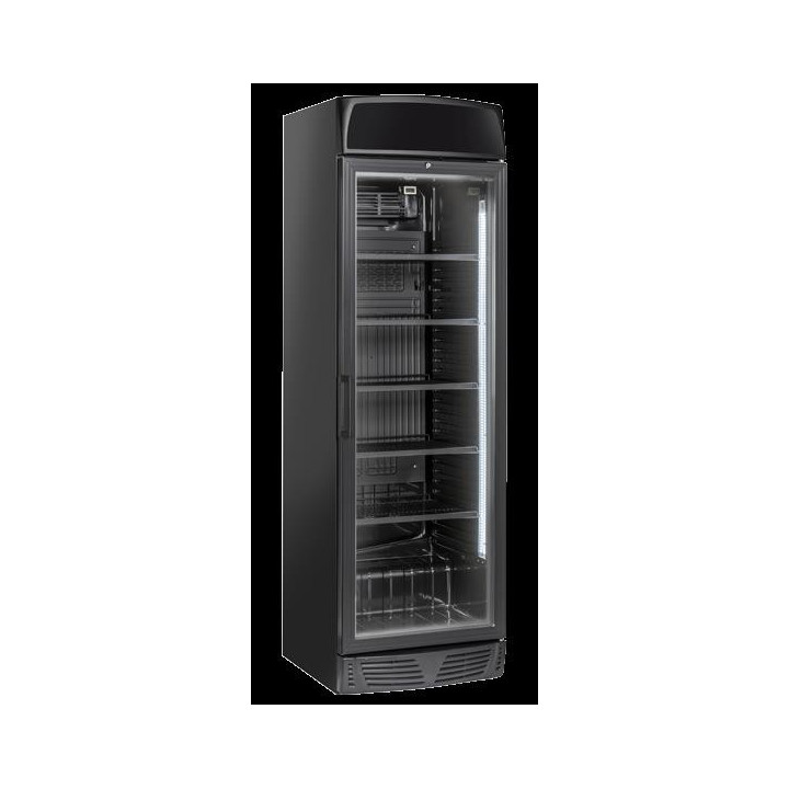 Chłodziarka na napoje Coolhead 1 drzwiowa z drzwiami szklanymi panel reklamowy czarna 595x670x1960 Wariant podstawowy