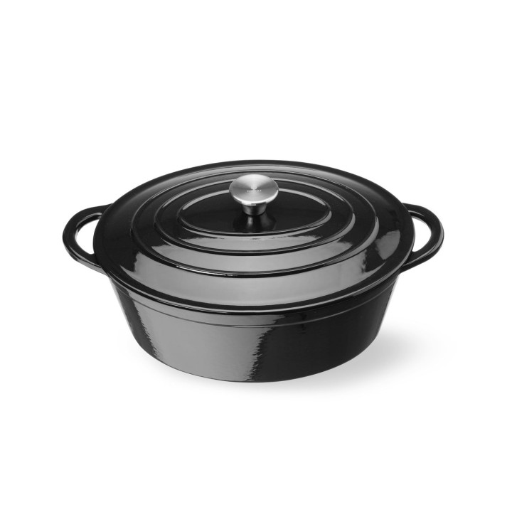 Garnek żeliwny emaliowany, HENDI, 6,88L, czarny, 405x255x(H)134mm, Owalny