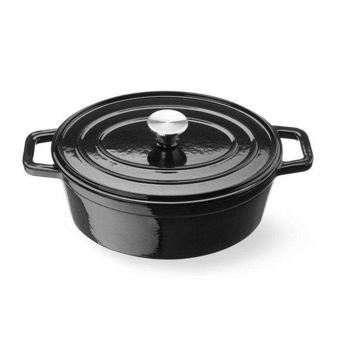 Garnek żeliwny emaliowany, HENDI, 4,4L, czarny, 365x290x(H)115mm, Owalny