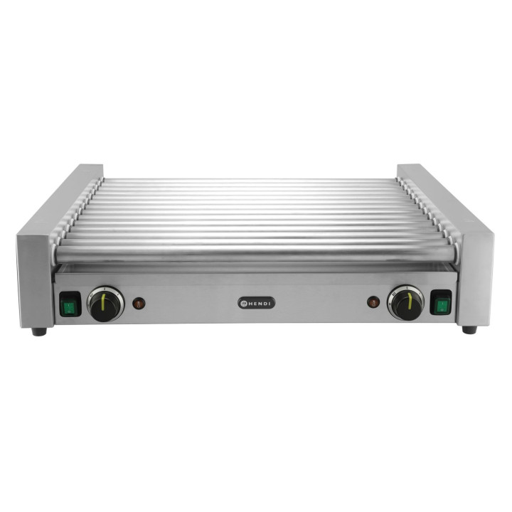 Podgrzewacz rolkowy do parówek XL - dwustrefowy, HENDI, 14 rolek, srebrny, 220-240V/2000W, 732x590x(H)168mm, Prostokątny