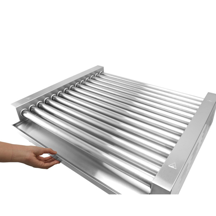 Podgrzewacz rolkowy do parówek XL - dwustrefowy, HENDI, 14 rolek, srebrny, 220-240V/2000W, 732x590x(H)168mm, Prostokątny