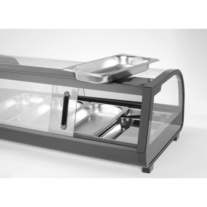 Witryna chłodnicza do sushi, Arktic, W zestawie pojemniki: 4x GN 1/3 (H) 40 mm., GN 1/3, czarny, 220-240V/190W, 1177x426x(H)296m