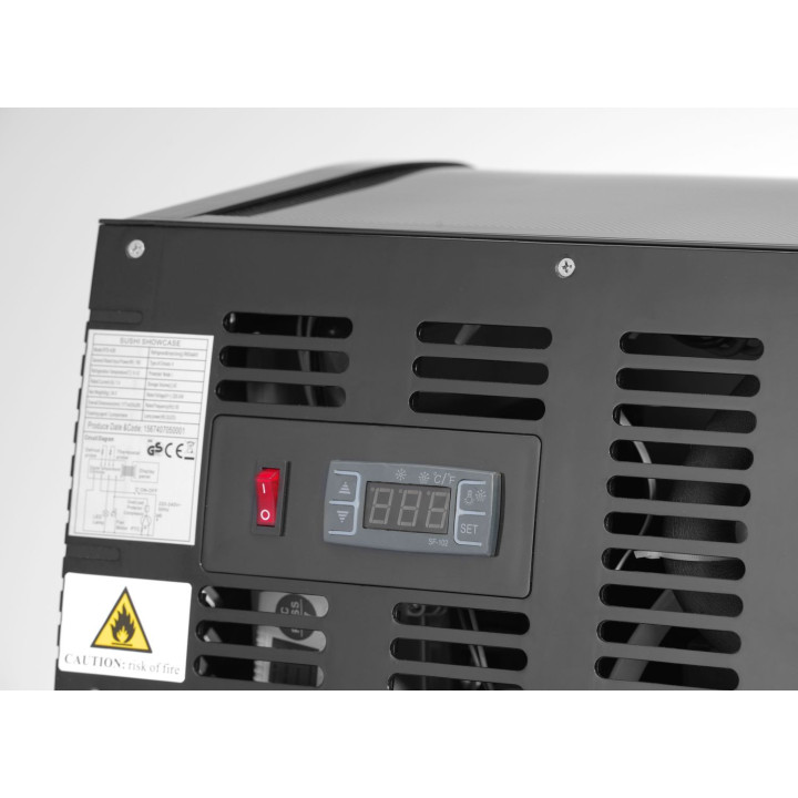 Witryna chłodnicza do sushi, Arktic, W zestawie pojemniki: 4x GN 1/3 (H) 40 mm., GN 1/3, czarny, 220-240V/190W, 1177x426x(H)296m