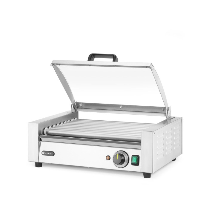 Podgrzewacz rolkowy do parówek jednostrefowy, z energooszczędną pokrywą, HENDI, 9 rolek, 230V/790W, 566x450x(H)259mm