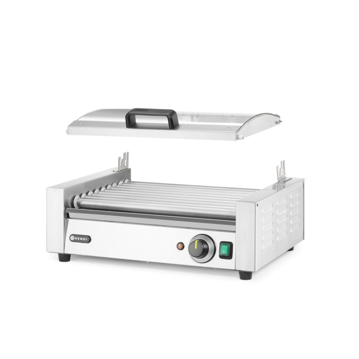 Podgrzewacz rolkowy do parówek jednostrefowy, z energooszczędną pokrywą, HENDI, 9 rolek, 230V/790W, 566x450x(H)259mm