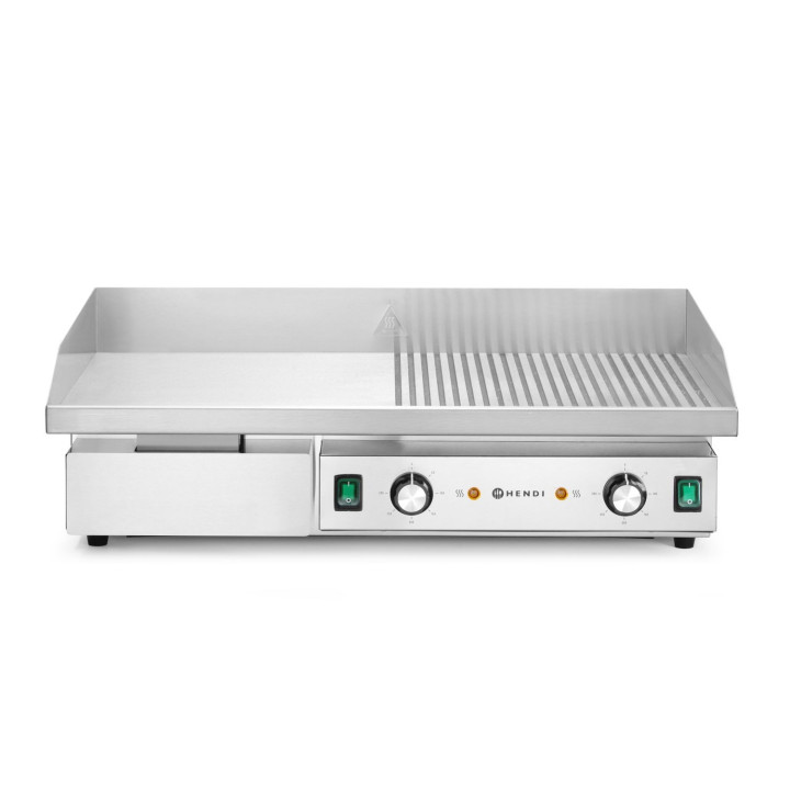 Płyta grillowa w połowie żebrowana, HENDI, Budget Line, 1/2 gładka, 1/2 ryflowana, 400V/4400W, 720x460x(H)241mm