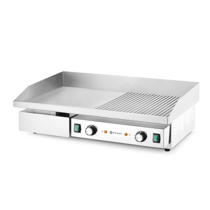 Płyta grillowa w połowie żebrowana, HENDI, Budget Line, 1/2 gładka, 1/2 ryflowana, 400V/4400W, 720x460x(H)241mm