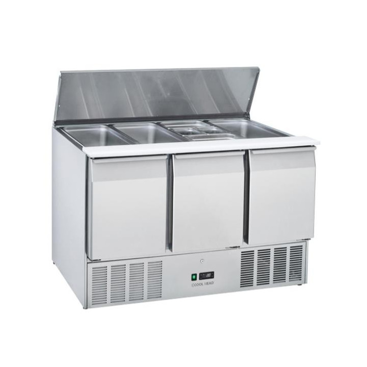 Stół chłodniczy sałatkowy blatem uchylnym Coolhead 3 drzwiowy GN1/1 inox 1365x700x890 Wariant podstawowy