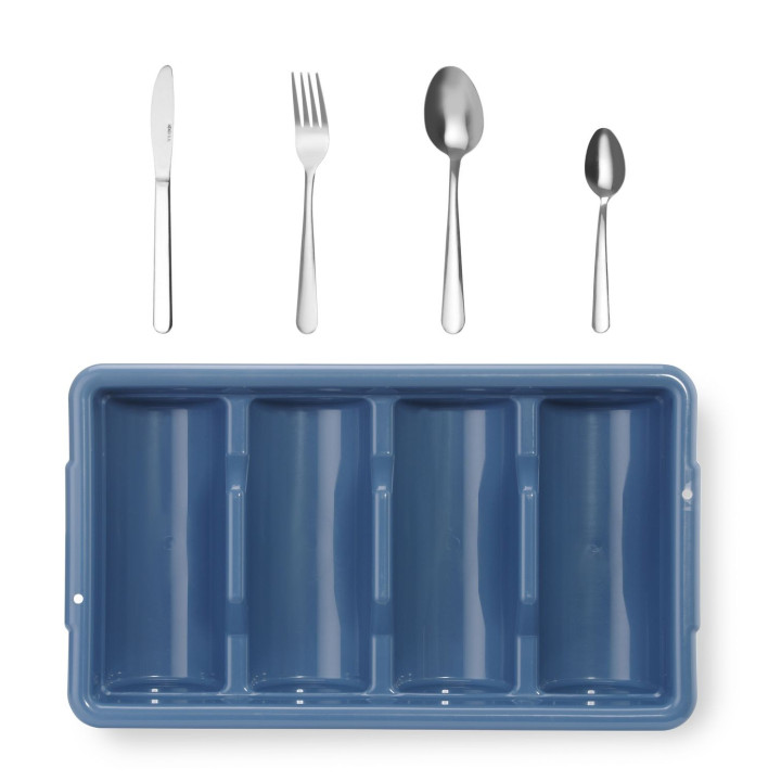Zestaw sztućców z tacą, HENDI, niebieski, 525x300x(H)95mm, Prostokątny